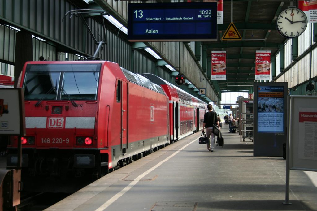 red db train at aalen station platform